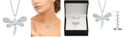 Macy's Blue Topaz (3/4 ct. t.w.) & Diamond Accent Dragonfly 18" Pendant Necklace in Sterling Silver